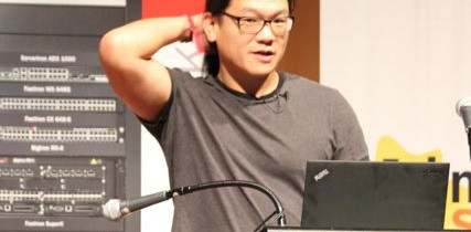 Andrew "bunnie" Huang (@bunniestudios) at LCA2013: "Do what it takes to solve the problem, and no more". Photo by @kinshasha on Twitter