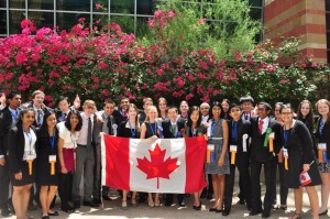 Team Canada singing "O Canada" after the grand awards ceremony at the Intel International Science and Engineering Fair.