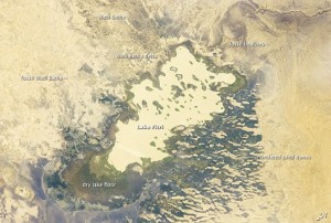 Lake Fitri, an endorheic or “terminal” lake in the southern Sahara Desert that is shrinking due to climate change. Credit: NASA