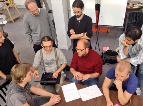 Henry in red at the OuiShare labs workshop in Paris in May 2014.